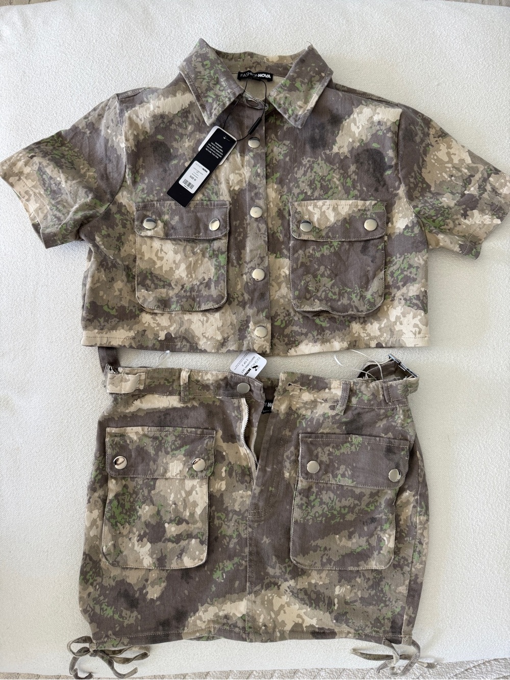 Camo Two-Piece Crop Jacket & Mini Skirt Set